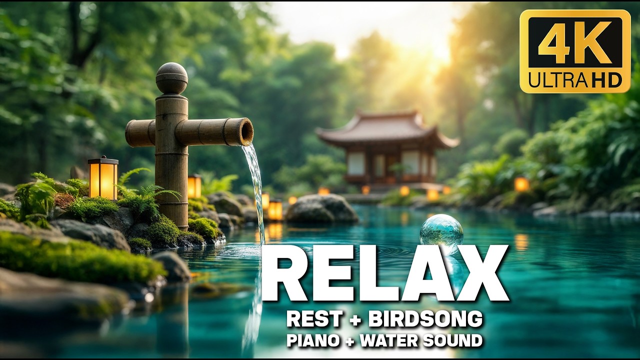 Bamboo Water Sounds + Gentle Healing Music 🌙 Sleep Deeper, Relax Slowly and Unwind