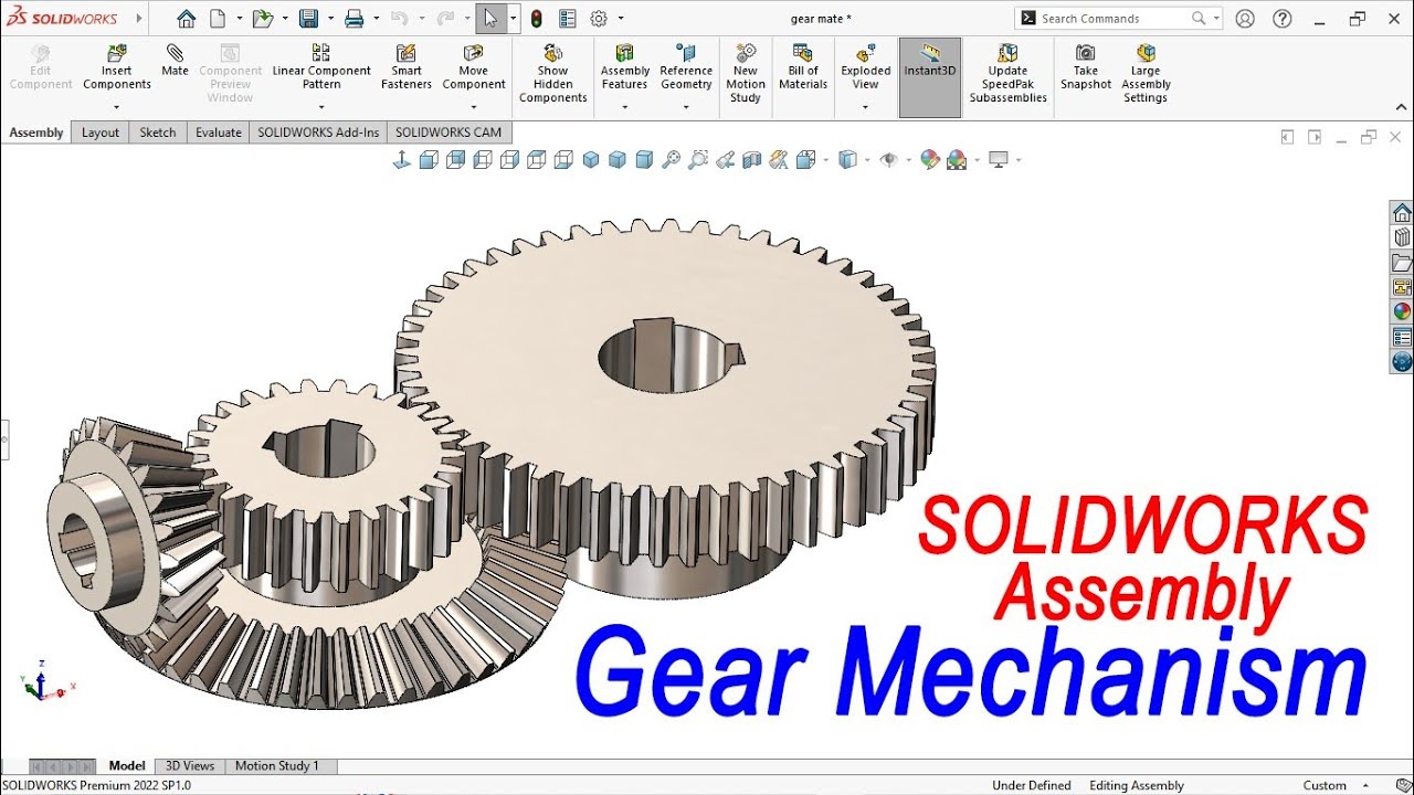 Solidworks Gear Mechanism | Spure gear & Straight bevel pinion assembly with technical information