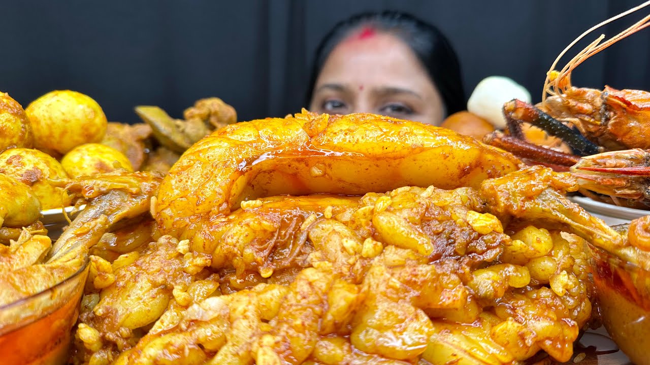 Eating: Mutton Fat Curry, Egg Masala , Prawn Fry , chicken Thai curry | Asmr