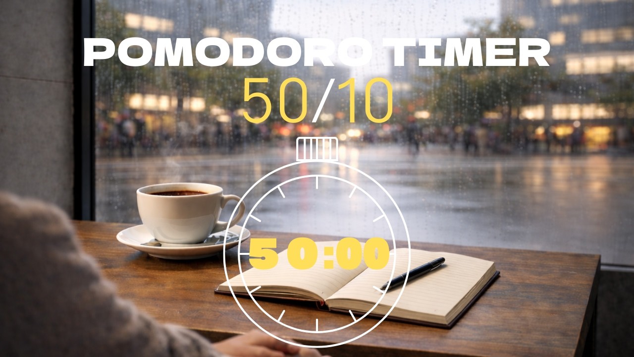Rain Sounds for Deep Focus ☔ 50/10 Pomodoro Timer (2 Hours) | Rainy Cafe | No Distractions