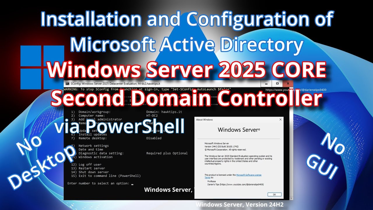 Windows Server 2025 Core 24H2 | AD Domain Controller Install & Configure, PowerShell Only