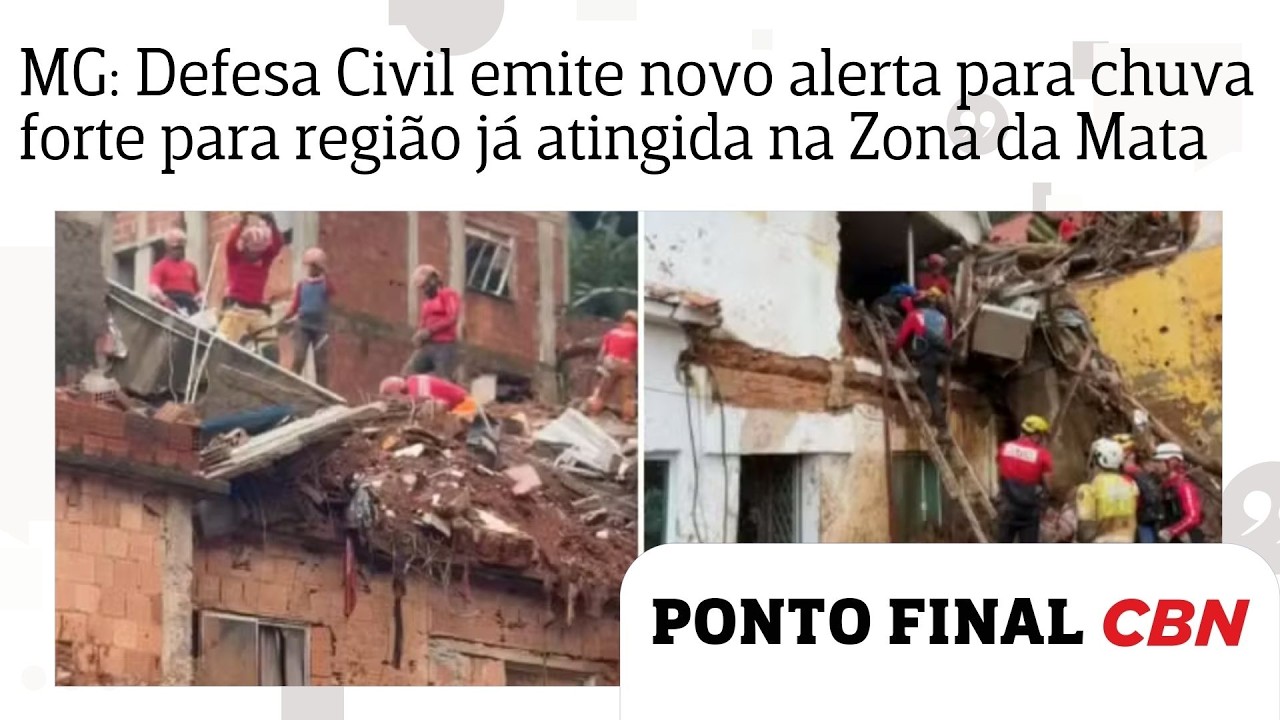 Defesa Civil emite novo alerta para chuva forte para região já atingida na Zona da Mata mineira