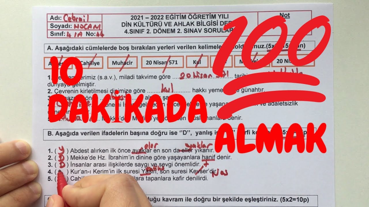 4. Sınıf Din Kültürü 2. Dönem 2. Yazılı Soruları