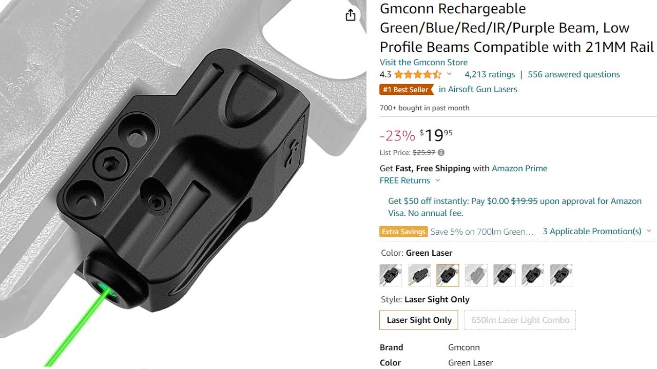 Best Seller in Pistol Laser!!!  Gmconn Green/Blue/Purple Beams for guns laser sight for Glocks,