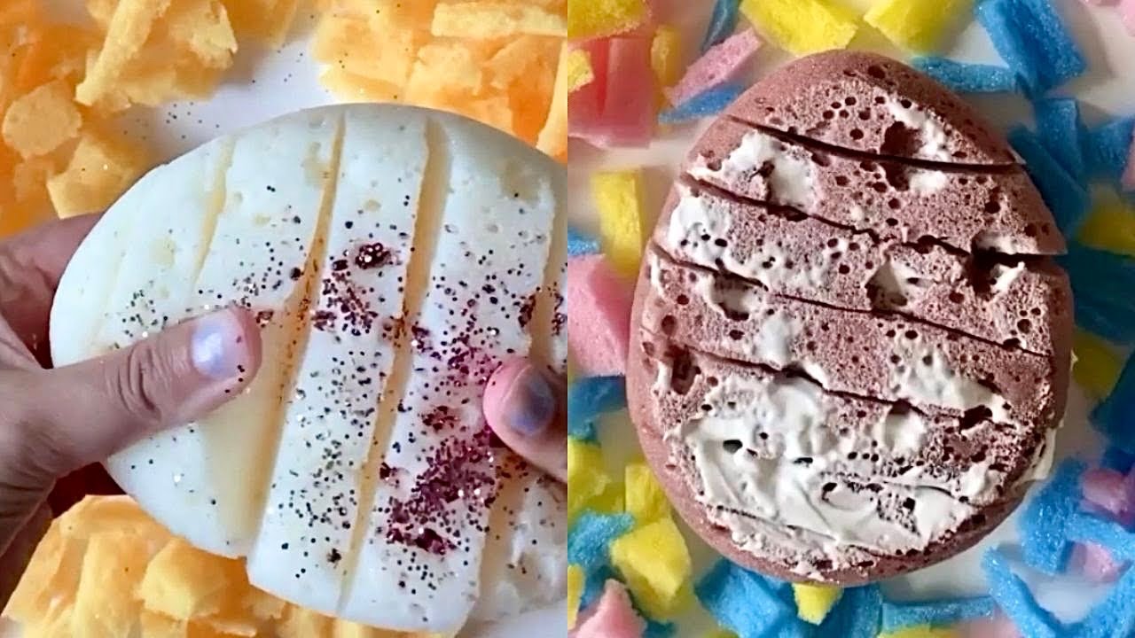ASMR 🧽 Crispy bath sponge ripping and slicing - oddly satisfying