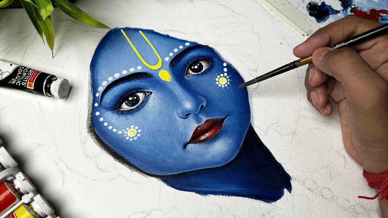 Krishna Drawing,  Acrylic painting,  Step by step