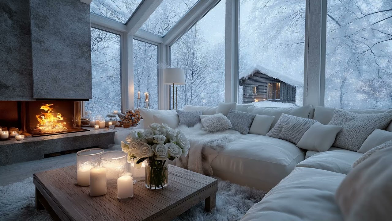 ❄️ Warm Light, Falling Snow | Cozy White Lounge Piano | 5 Hours Relax Study Meditation Calm
