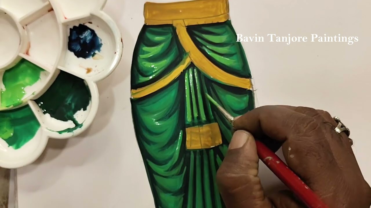How to draw Saree in Tanjore Style ? | Tanjore Painting Tutorial | Tanjore Painting for Sale