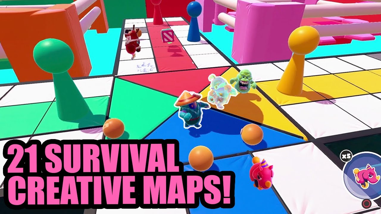 Playing 21 Fall Guys SURVIVAL SHUFFLE Creative Maps