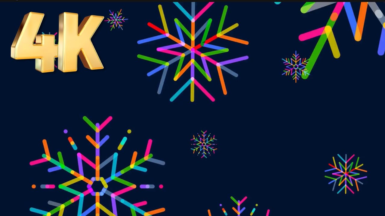 Neon Color Snowflakes Christmas Background, Festive Holiday Snowflakes Screensaver VJ Loop, No Audio