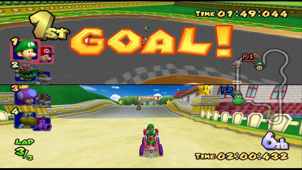 Mario Kart Double Dash!! Flower Cup Mirror 2 player Netplay 60fps