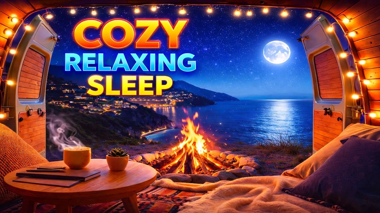 Moonlit Coastal Campfire | Cozy Camper Van Night by the Sea 🌊🔥