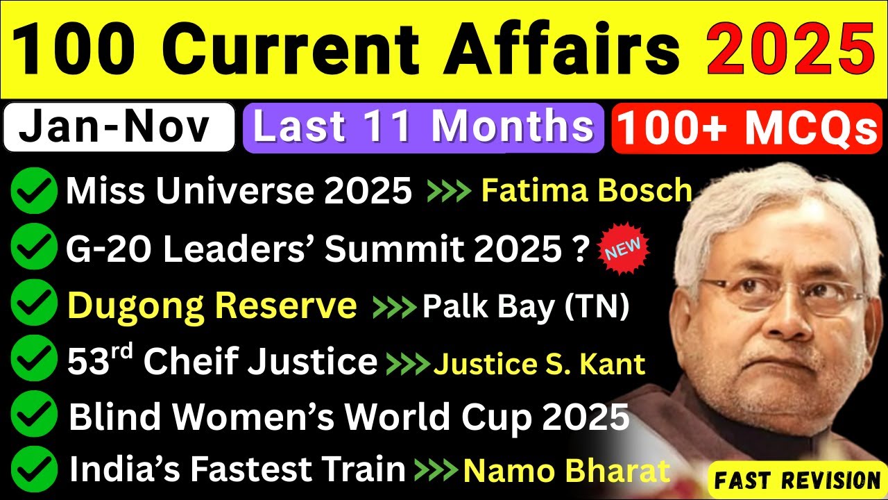 Top 100 Important Current Affairs 2025 | Last 11 Months Current Affairs 2025 | Current Affairs 2025