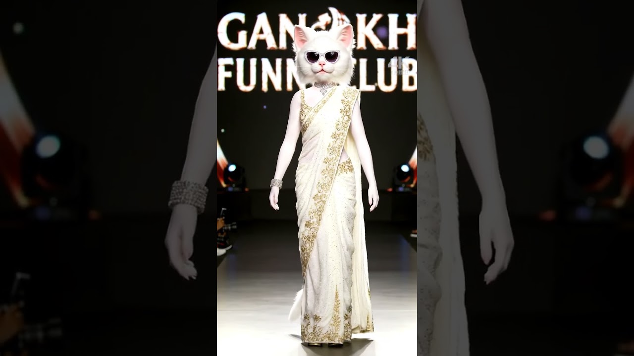 White Fluffy Fashion Queen | Stunning Saree Catwalk  FluffyKitten 