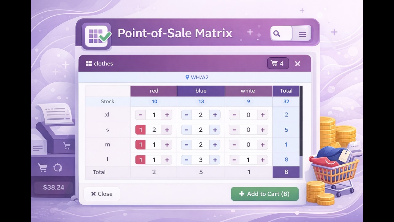 Variant matrix grid for Point of Sale with real-time stock