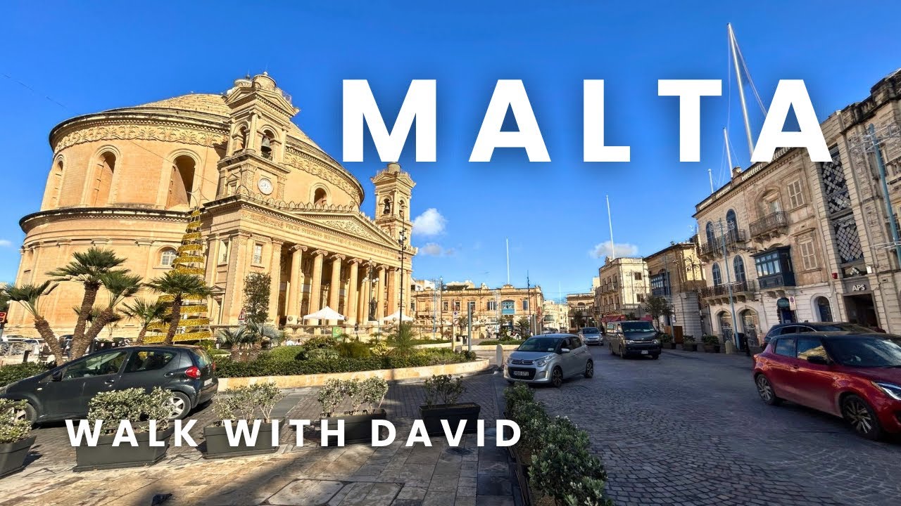 🇲🇹 Malta Walking Tour 4K HDR | Day Walk in Mosta City | December Sunshine