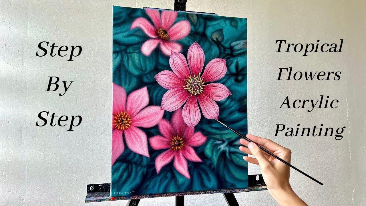How to PAINT Tropical Flowers | ACRYLIC PAINTING 🌺