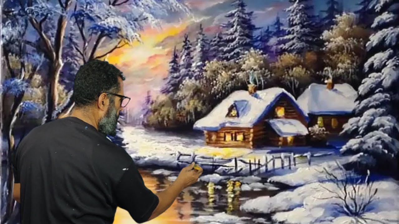 بطريقة احترافية رسم منظر طبيعي/رسم الثلوج والسحاب والصخور