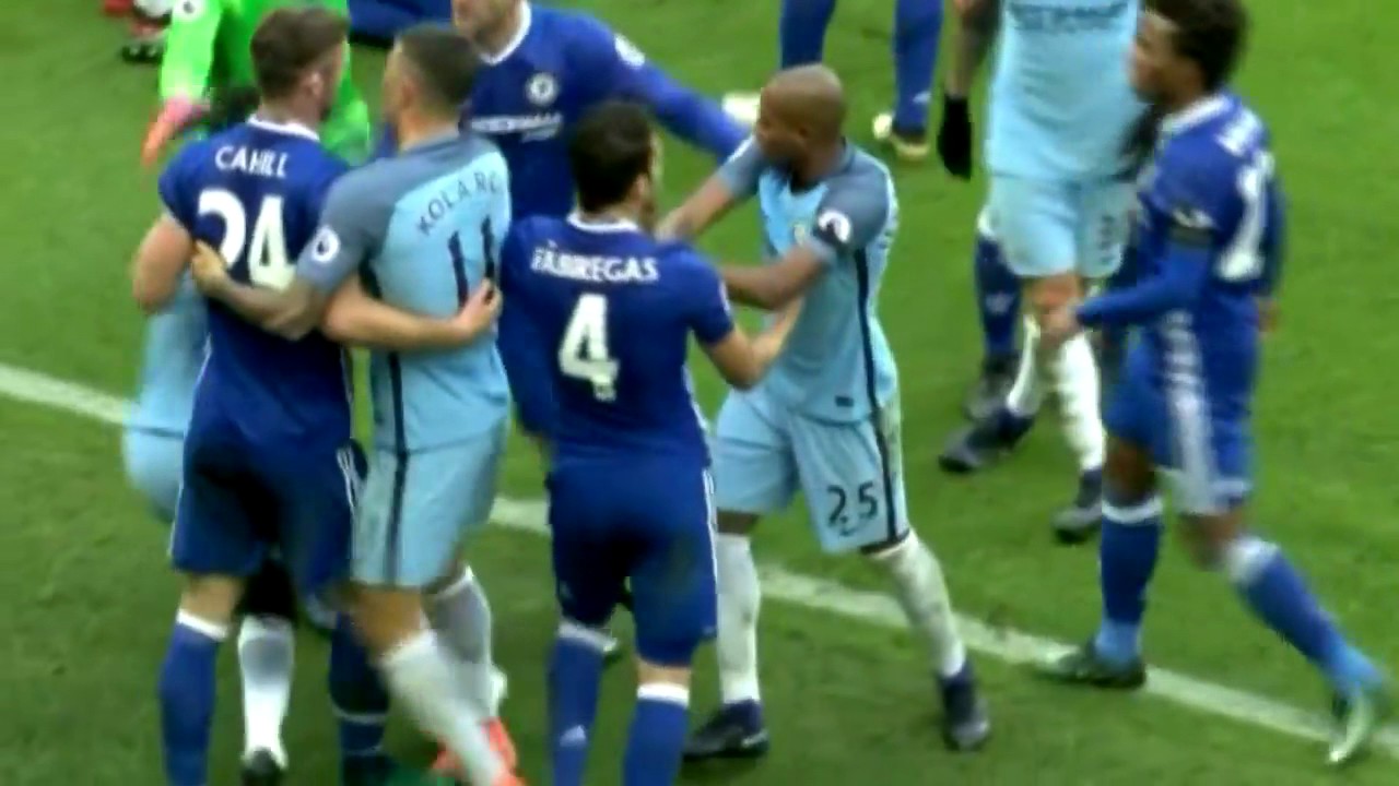SERGIO AGUERO HORRIFIC TACKLE ON DAVID LUIZ (SENT OFF) MANCHESTER CITY 1-3 CHELSEA