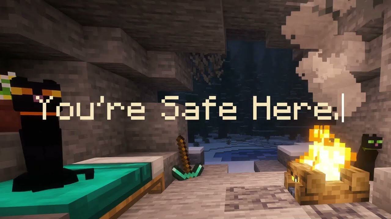 Snowy Winter Cave Ambience ❄️ | Minecraft Music & Crackling Fire