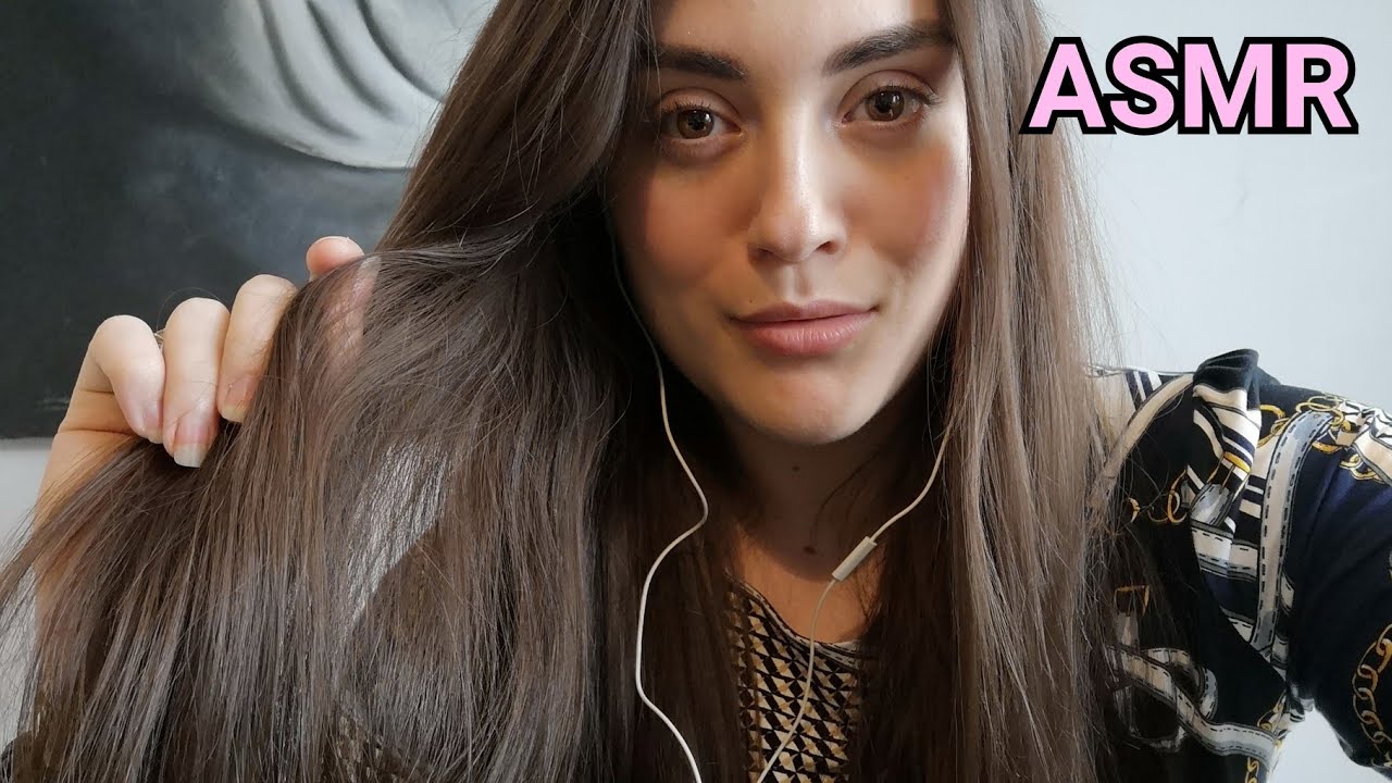 ASMR - Mic brushing/stroking WITH HAIR (binaural) whispered ramble, hairplay, lens poking