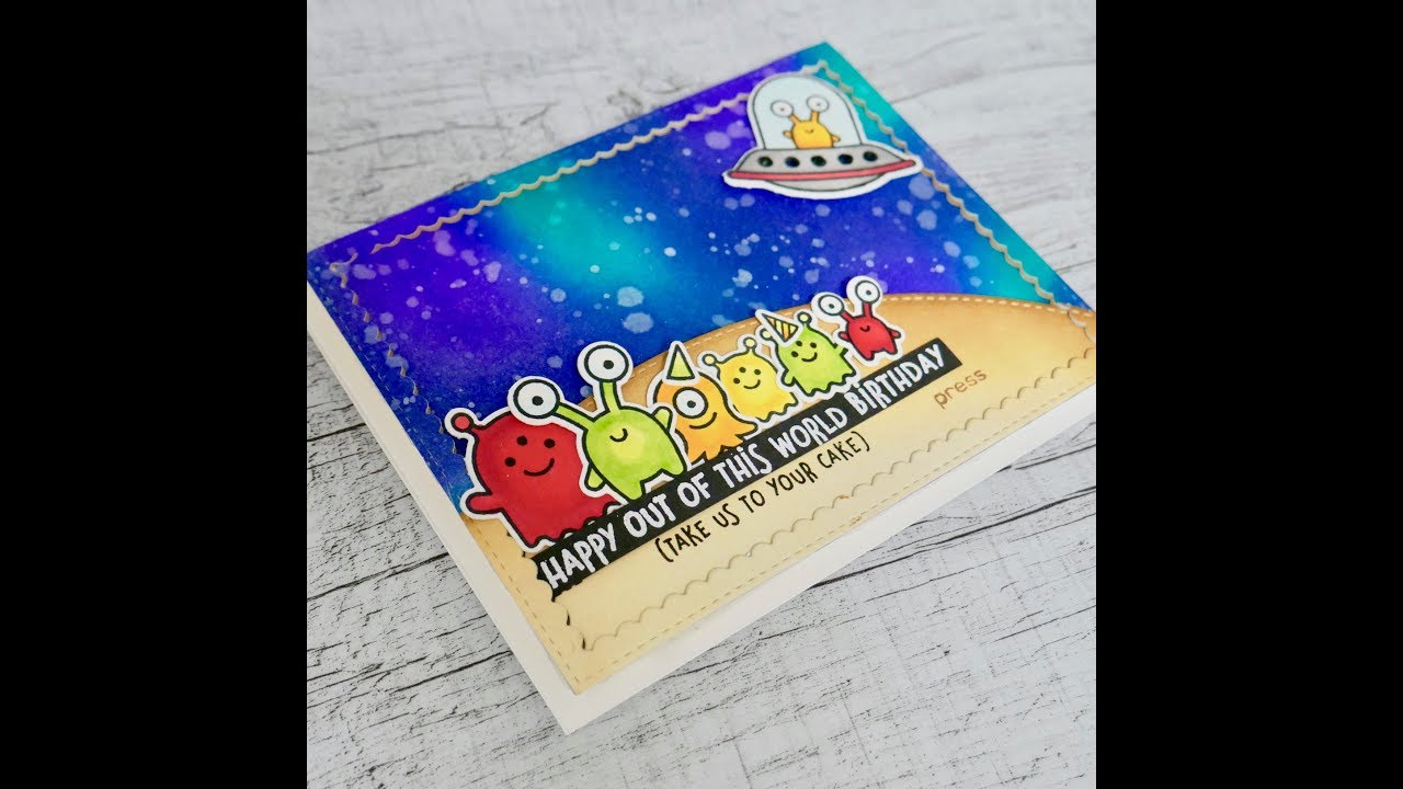 Happy Out of This World Birthday! - cardmaking tutorial - chibitronics - lawn fawn