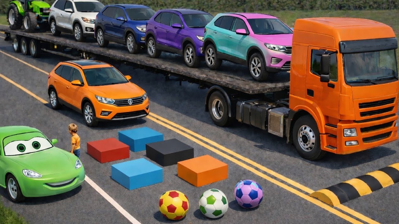 Flatbed Truck Mcqueen | Transportation with Truck - Pothole vs Truck vs Car vs Train #27 BeamNG
