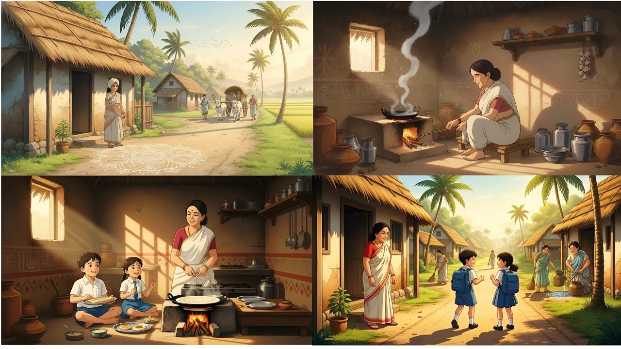 Ghibli Style Indian Village Morning 🌿 | Cozy Morning Routine ASMR | Peaceful Life