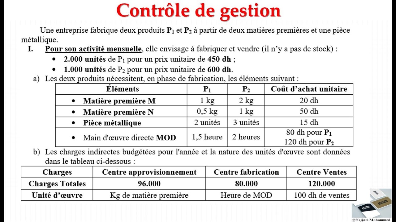Contrôle de gestion : coûts préétablis et l’analyse des écarts  _ exercice corrigé