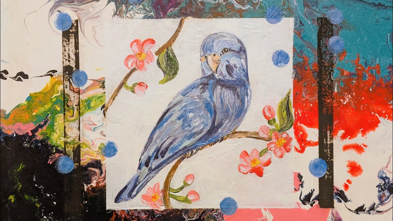🎨hübscher Vogel in Acryl gemalt🐦 Acrylmalerei : Kombination von Acryltechniken