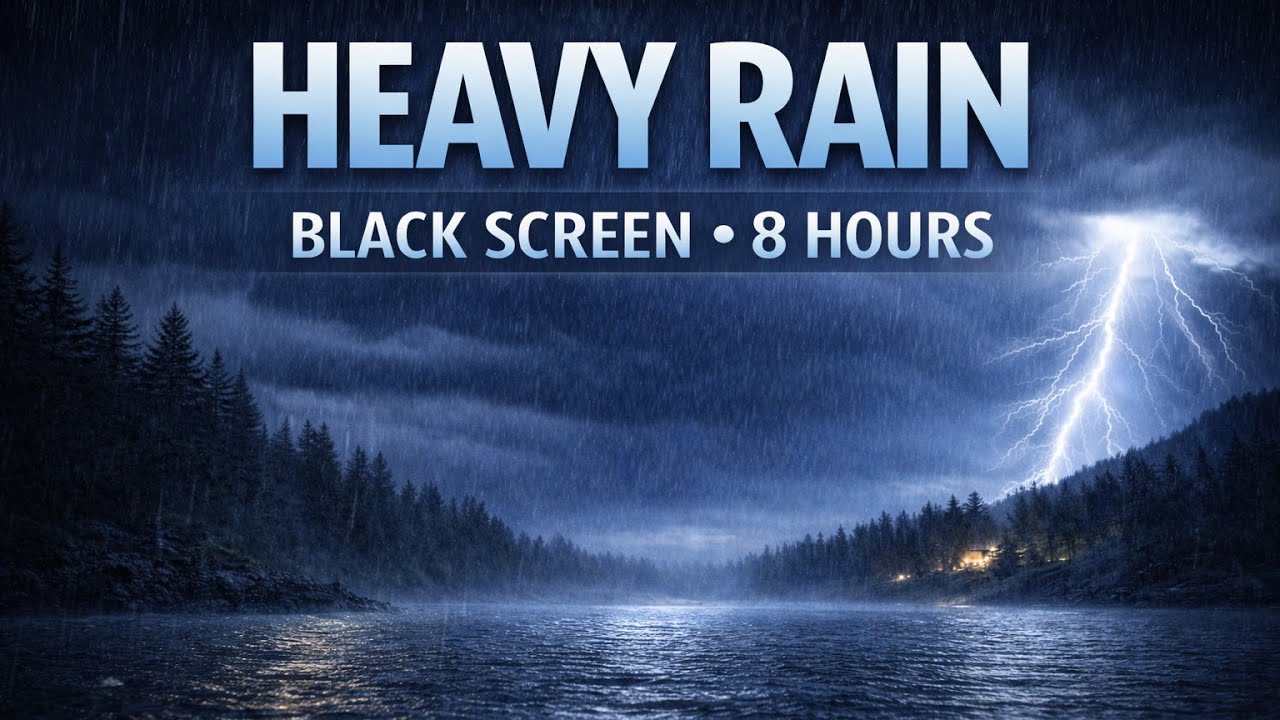 Heavy Rain Sounds + Piano for Sleeping 🌙🌧️ 8 Hours Black Screen (No ads)