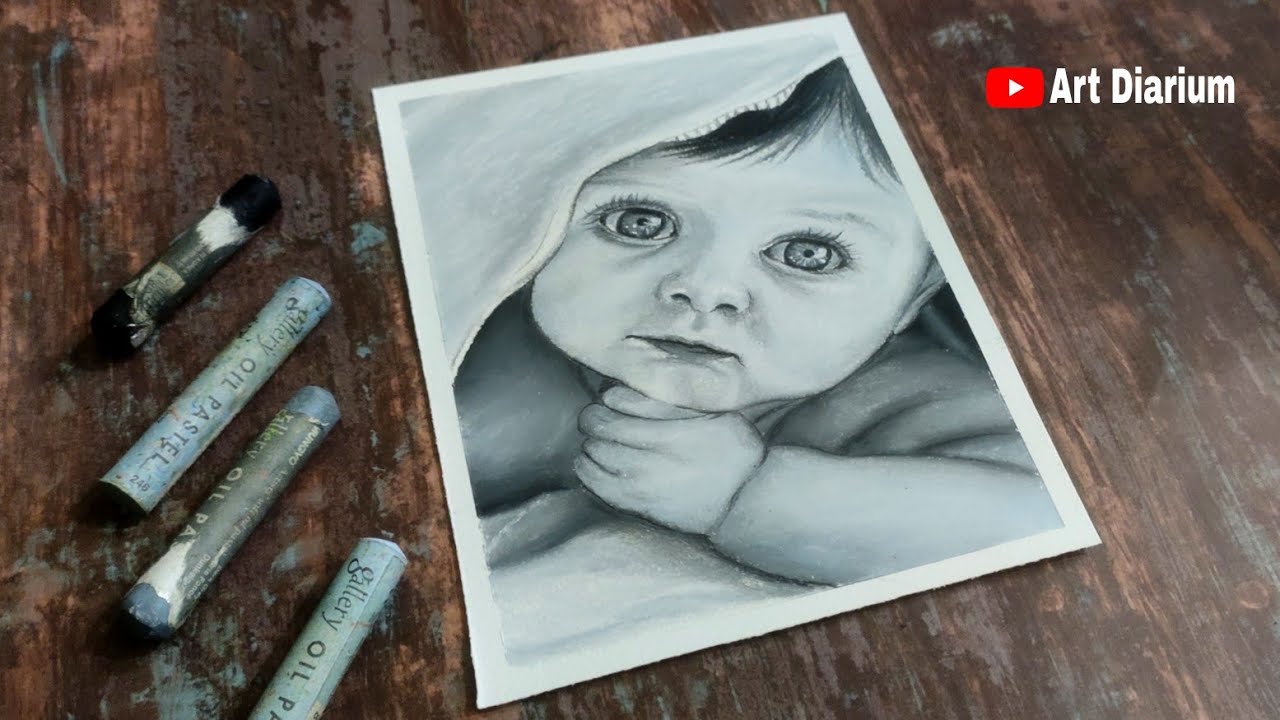 How to draw a cute Baby with Oil Pastel - Step by Step