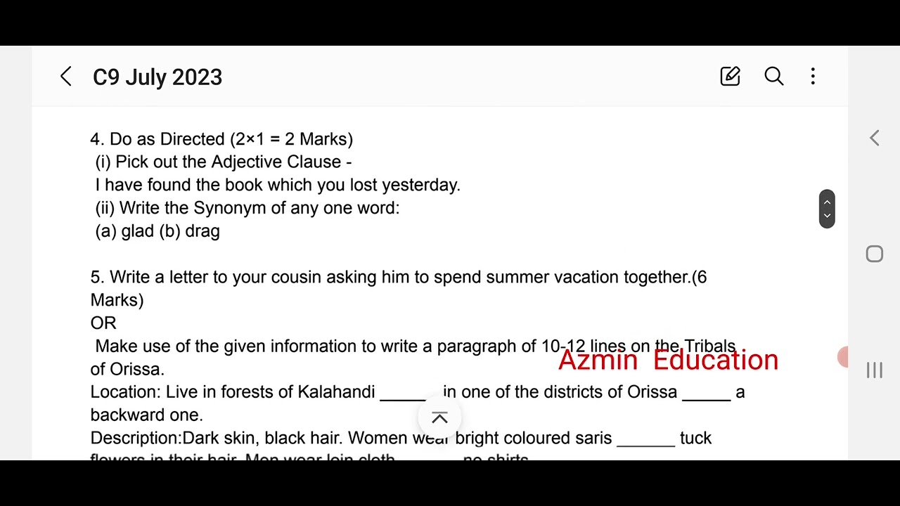 Class 9th English July aug Sample paper punjab board solved
