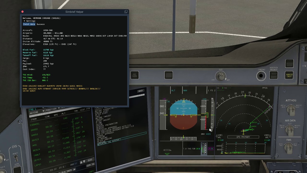 Cockpit Preparation at the Fligth factor A350