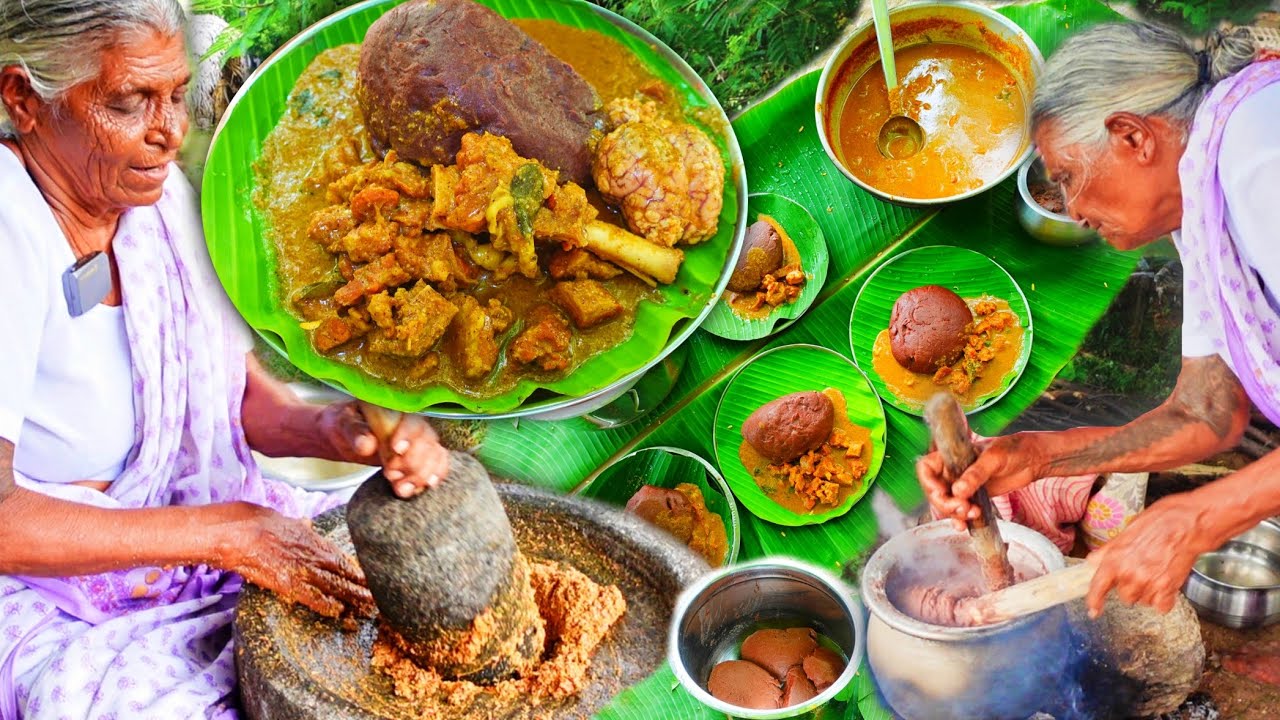 MUTTON Kulambu RAGI Kali Village Cooking | மட்டன் குழம்பு ராகி களி | Mutton Gravy |Goat Curry Recipe