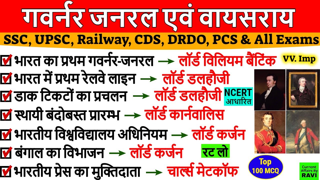 Governer General Of India | भारत के गवर्नर जनरल एवं वायसराय | Modern History | SSC, UPSC, BPSC, CDS