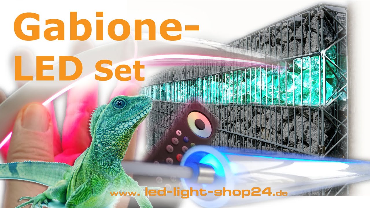 Gabionen Beleuchtung:  Gabione beleuchten Neon Flex RGB Lichtschlauch, Gabionen selber bauen Zaun