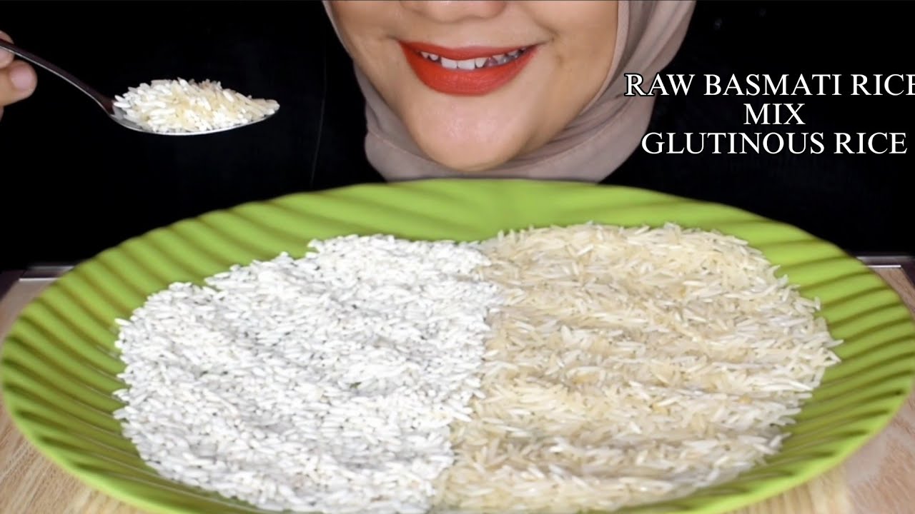 ASMR RAW RICE EATING || RAW BASMATI RICE MIX RAW GLUTINOUS RICE 3 SUAPA|| MAKAN BERAS MENTAH