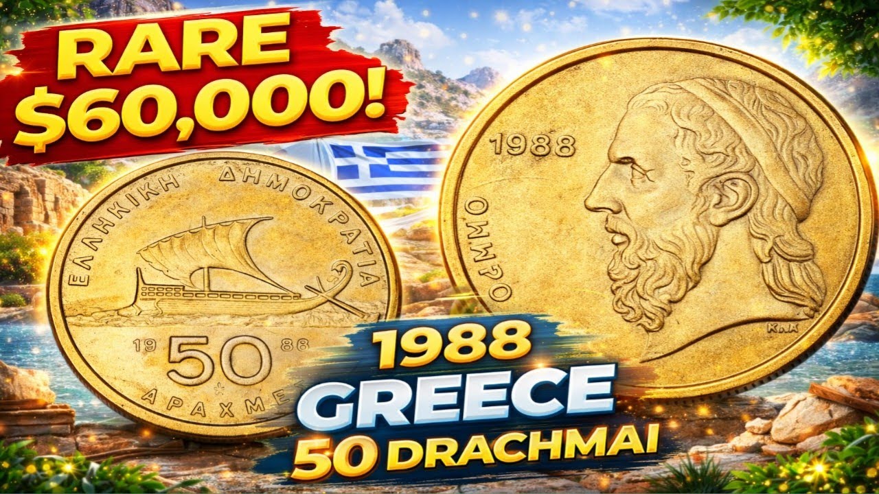 Rare Greece 50 Drachmai 1988! Worth $60,000! 🌟#GreeceCoin #50Drachmai #uscoins #coin 
