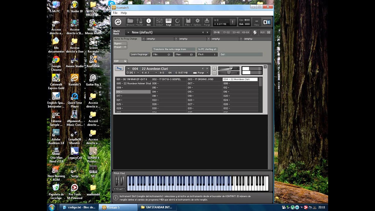 KONTAK CAMBIO DE INSTRUMENTOS EN BANK CON TECLAS DEL CONTROLADOR MIDI