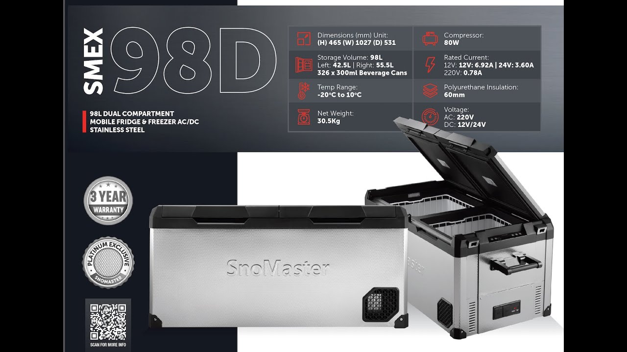 SnoMaster - 98L Dual Compartment Mobile Fridge & Freezer (SMEX-98D)