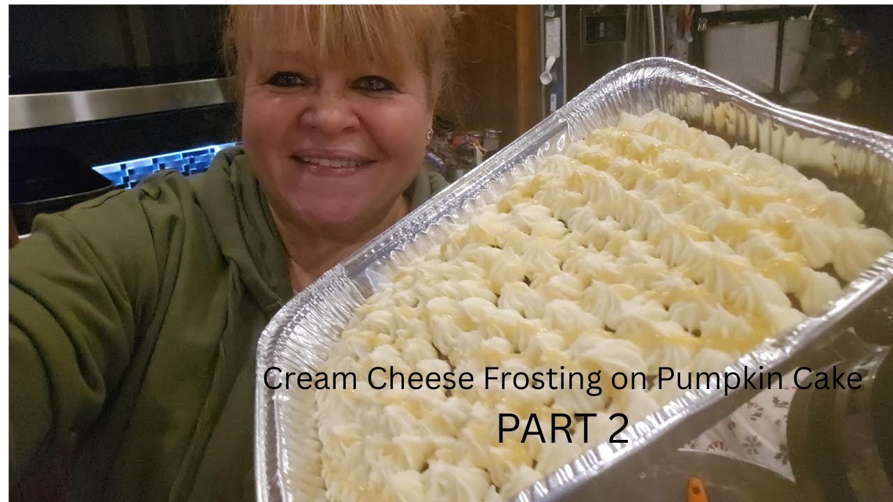 Cream Cheese Frosting put on Pumpkin Caramel Cake. Part 2