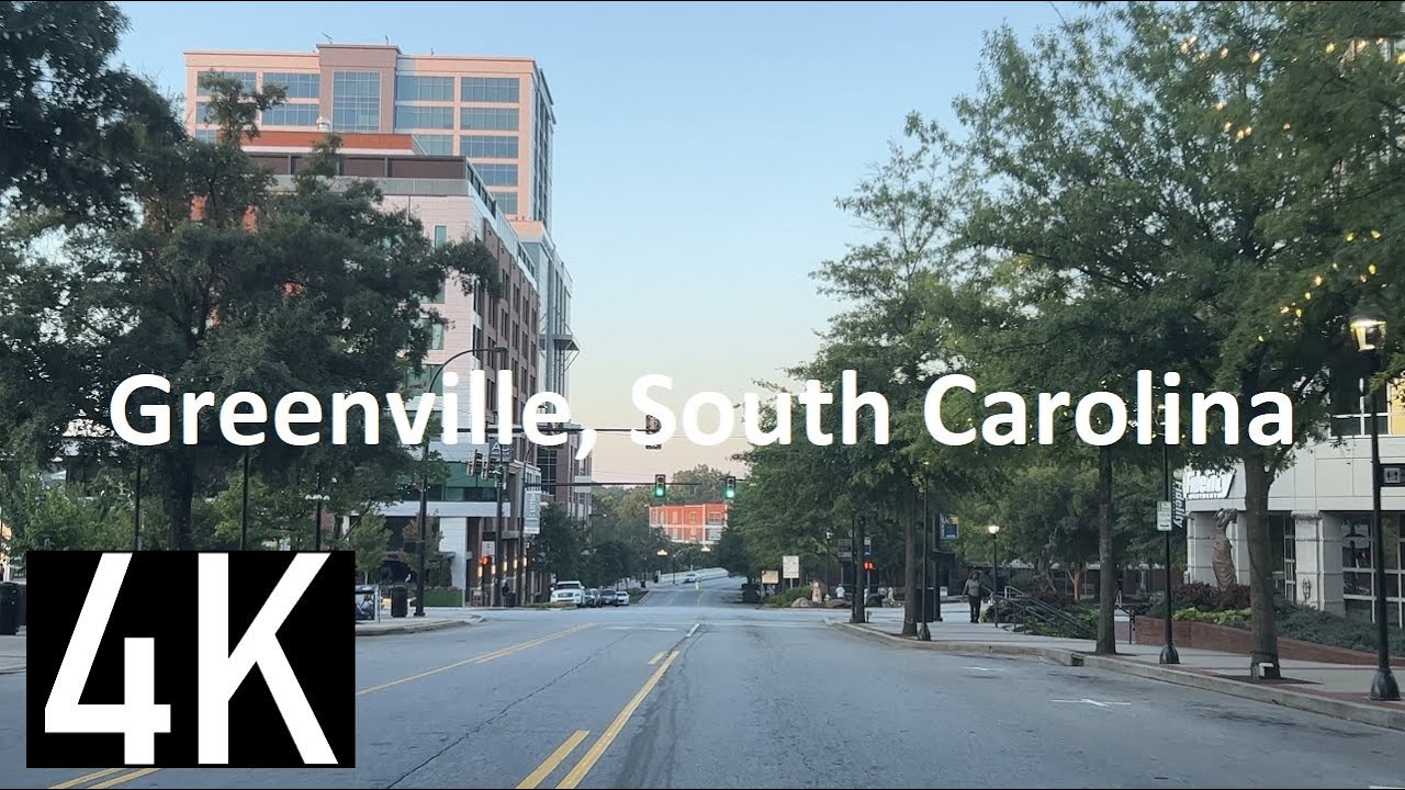Greenville, South Carolina 4K Street Tour - Morning Drive to and through Downtown Greenville