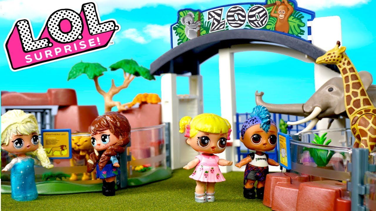 Muñecas LOL Van de Excursion al Zoologico con Frozen Elsa, Anna y Bebe Goldie