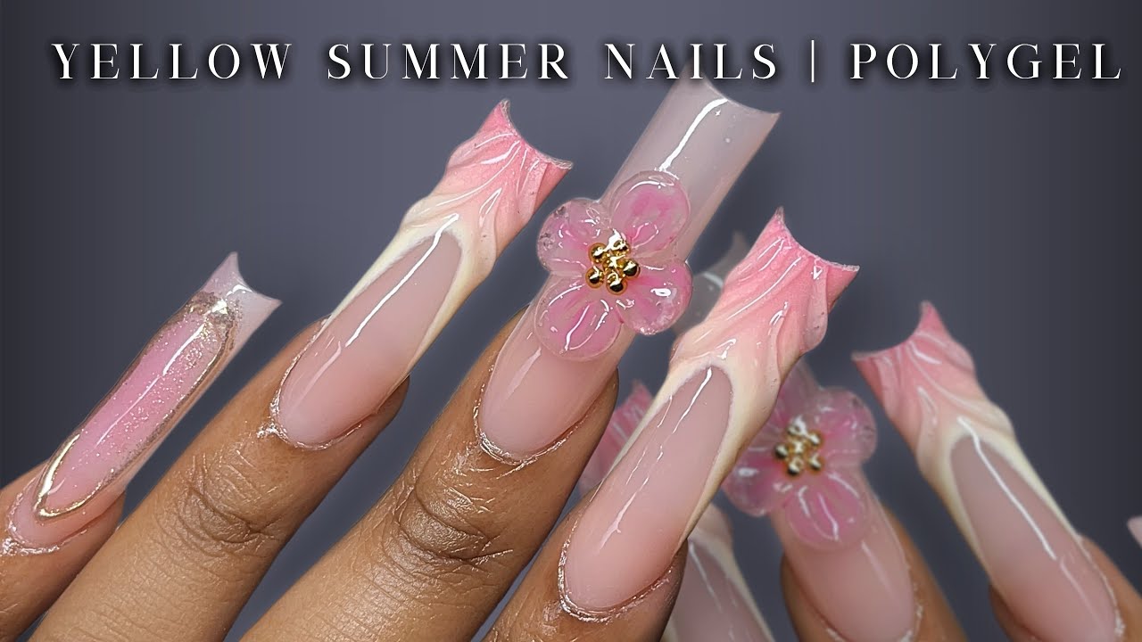 МИЛЫЕ ПОЛИГЕЛЕВЫЕ НОГТИ С ЦВЕТОЧНЫМ РИСУНКОМ💛🌺✨ Aura Nails + снятие полигеля | Летний маникюр