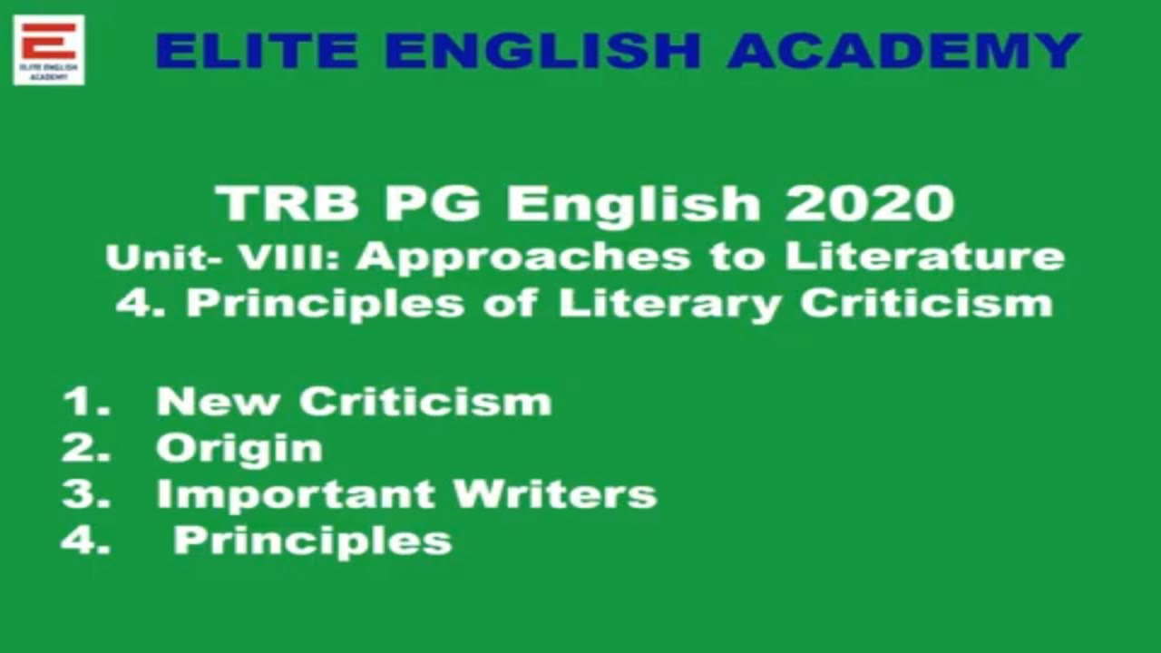 PG TRB  Literary Theory   New Criticism Elite English Academy
