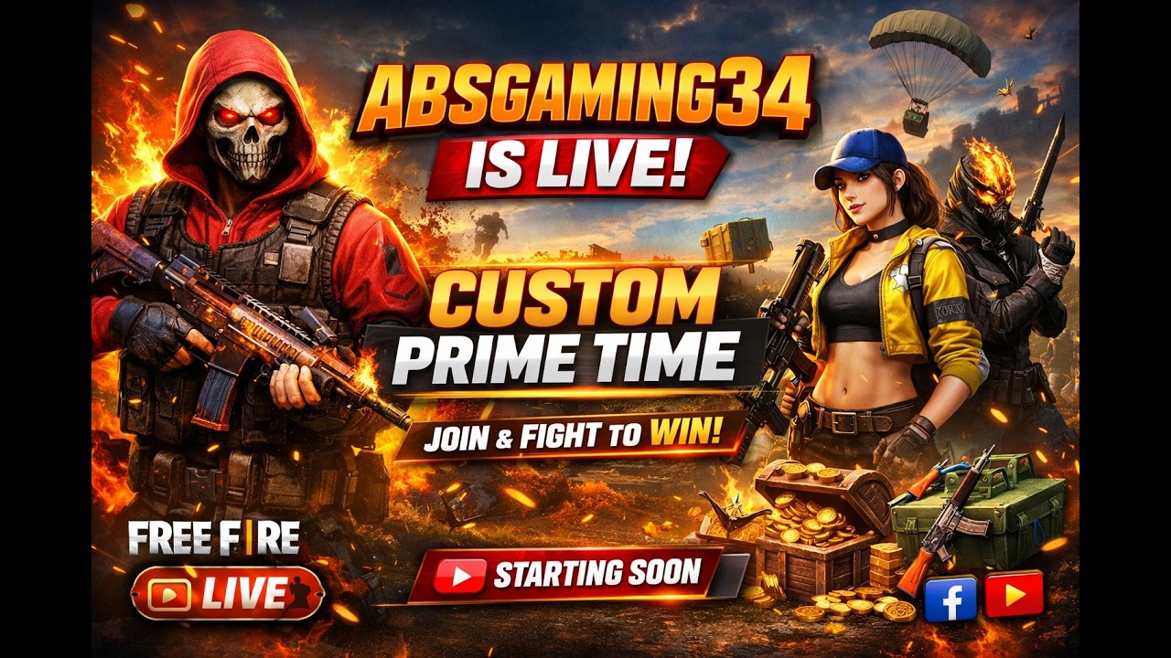 FREEFIRE PRIME TIME CUSTOM 😍🥵💫 || ABSGAMING34