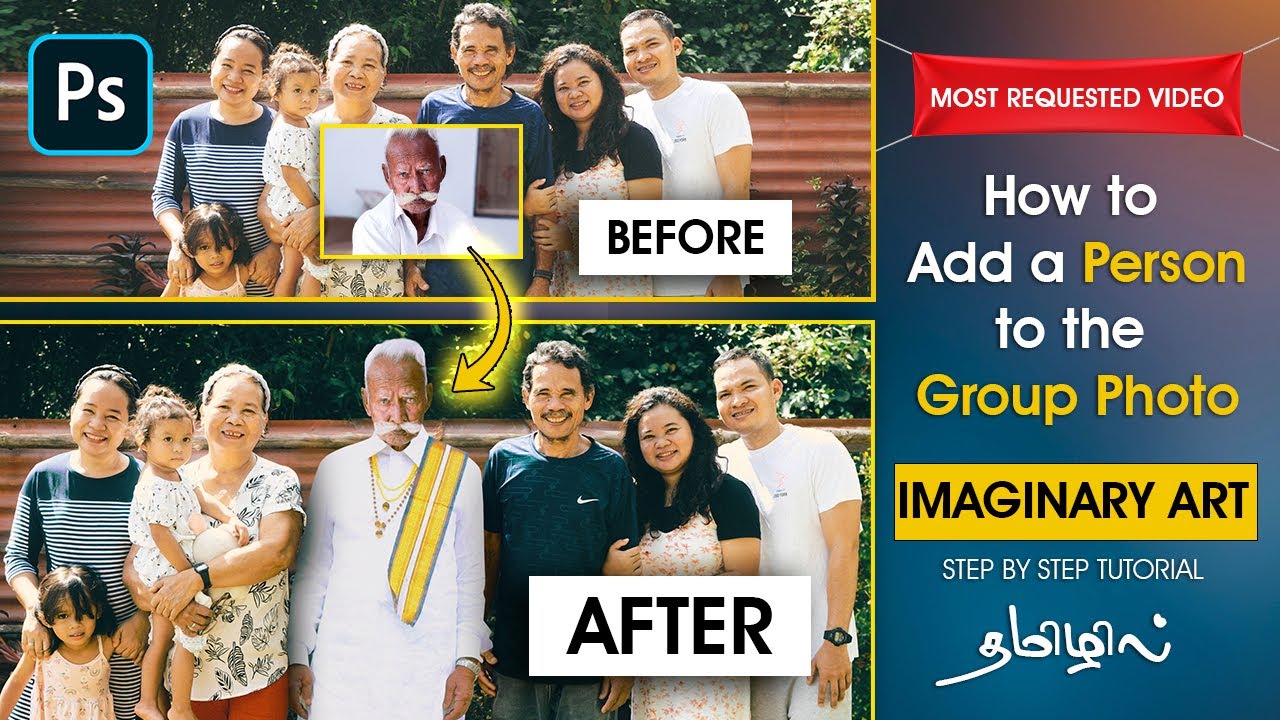 How to add a person in the group photo Imaginary art using Photoshop | Detailed tutorial in tamil