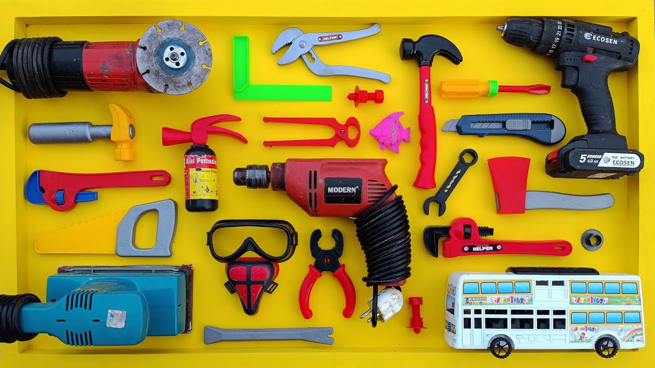 Collection of Repair Tools, Electric Drill, Electric Saw, Hammer With Wriench, Pliers, Hacksaw