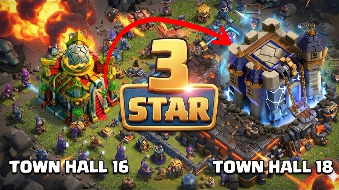 Town Hall 16 to th18 3 Star attack with Root Riders. CLASH OF CLANS